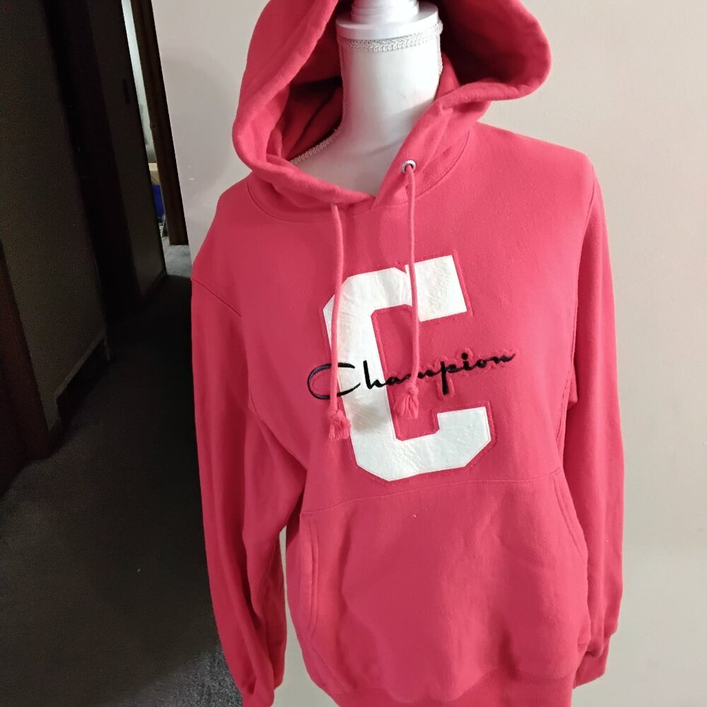 Vintage Champion Reverse Weave Red Varsity Embroidered Hoodie 90s Size S